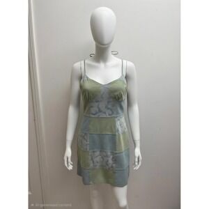 Vakko New York Genuine Leather Patchwork Mini Dress Sage Blue Floral Suede Sz 8